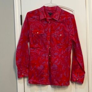 Talbots Vibrant Red and Purple Floral Shirt